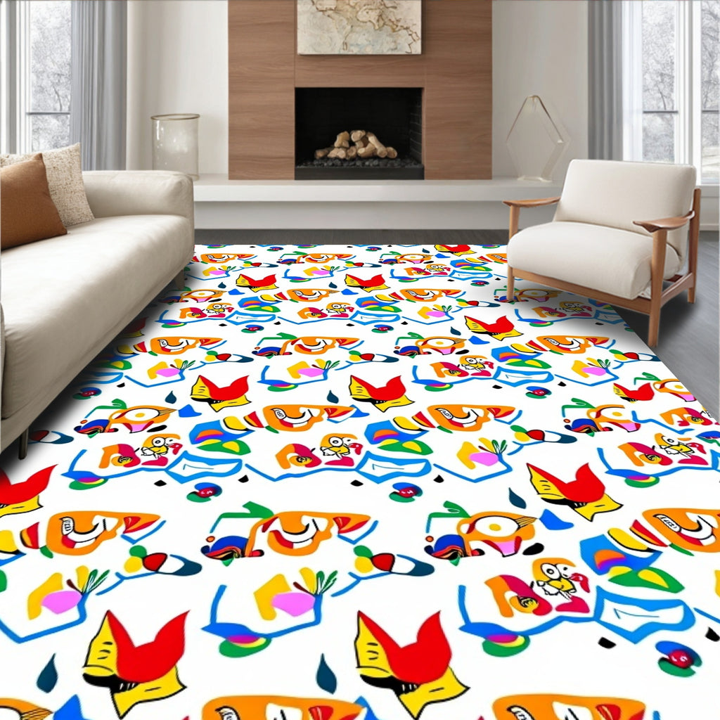 Abstract Whimsical Character Collage Rug