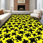 Bright Yellow Black Blob Collage Rug