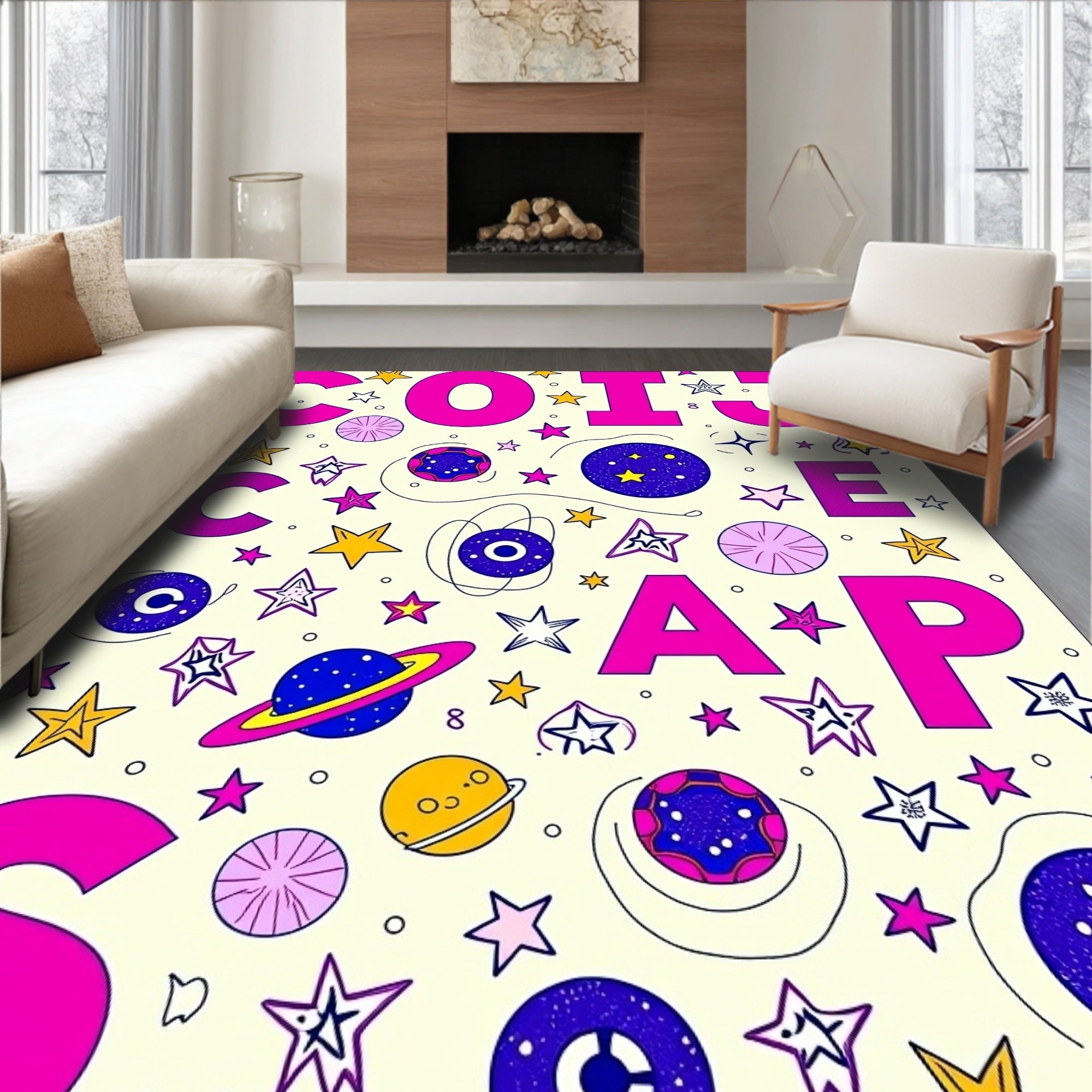 Cosmic Colorful Star Planet Alphabet Rug