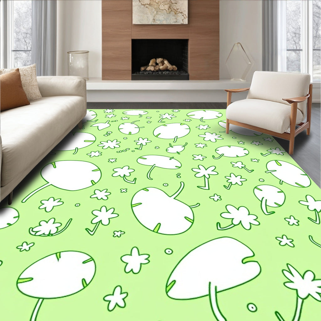 Light Green Whimsical Floral Scattered Rug