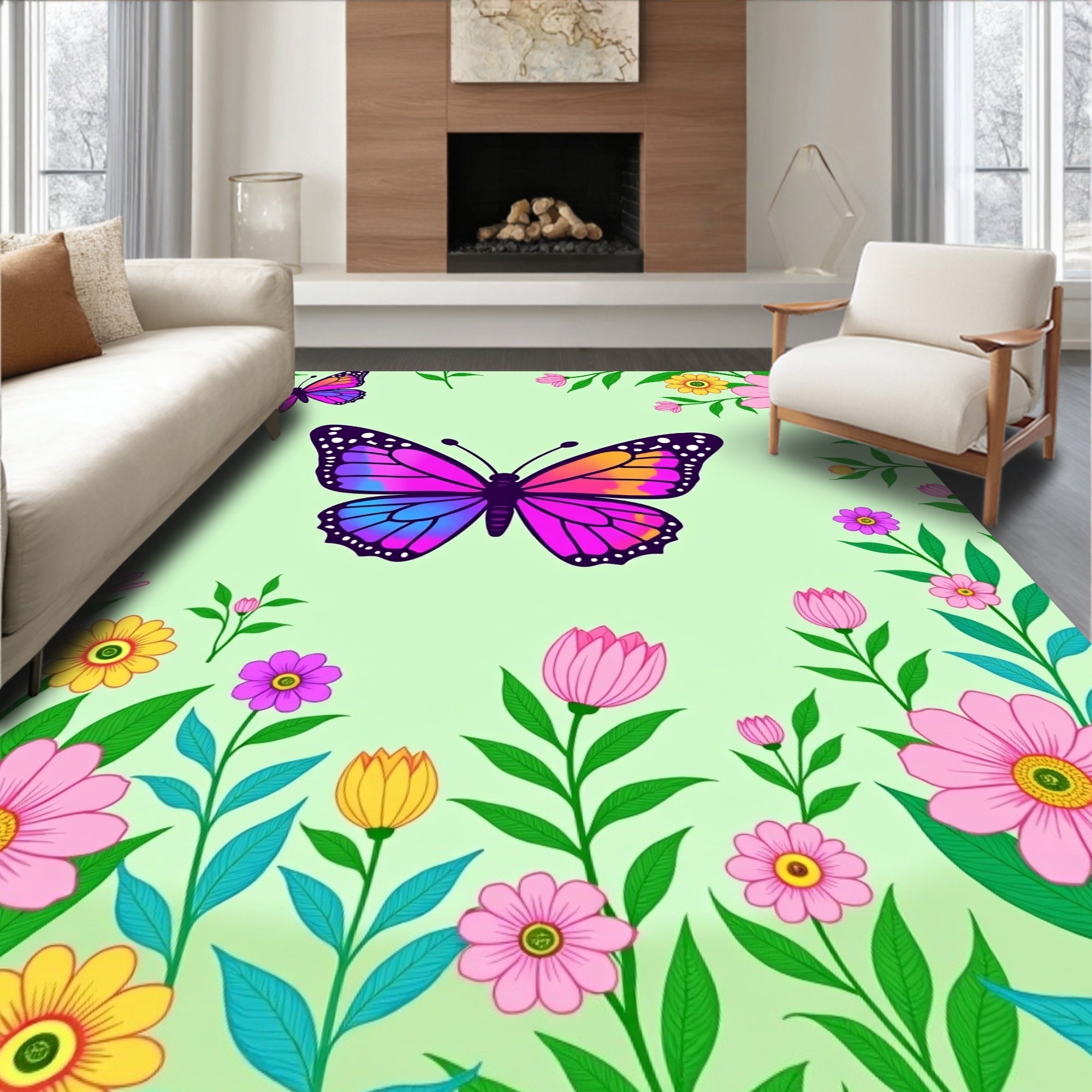 Vibrant Butterfly Garden Blooms Rug