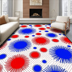Red Blue Sunburst Polka Dot Rug