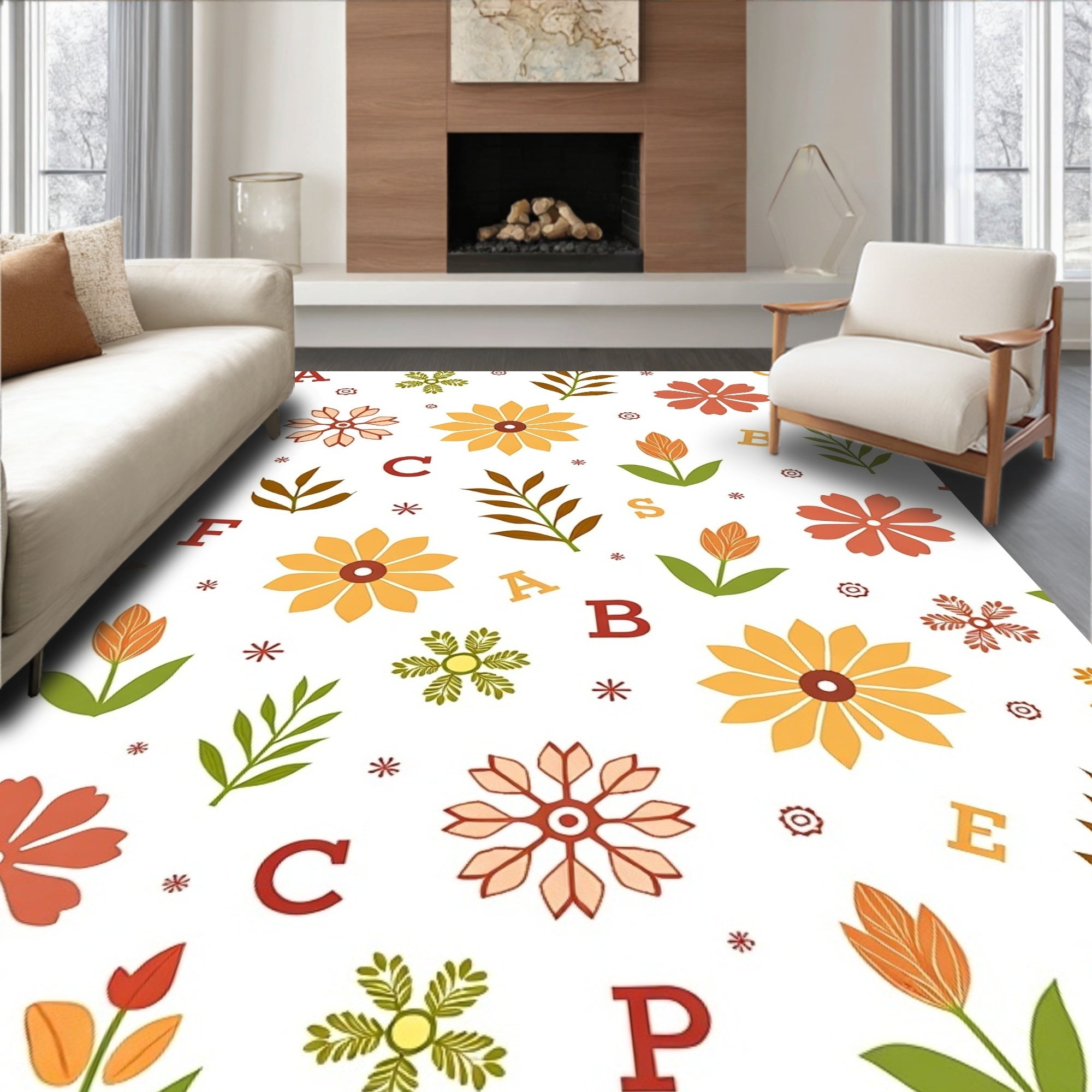 Autumnal Alphabet Floral Meadow Rug