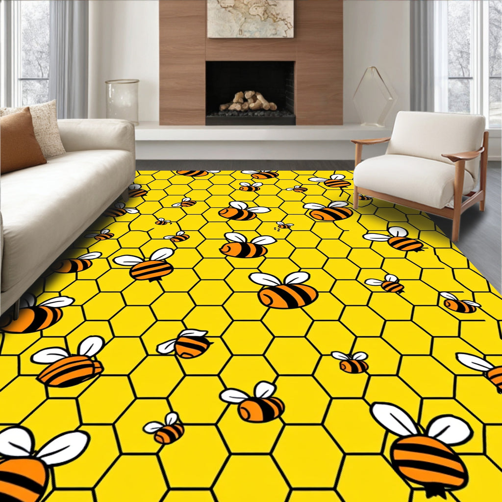 Golden Yellow Honeycomb Bee Assemblage Rug