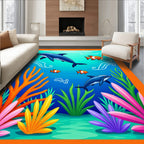 Playful Blue Dolphin Coral Garden Rug