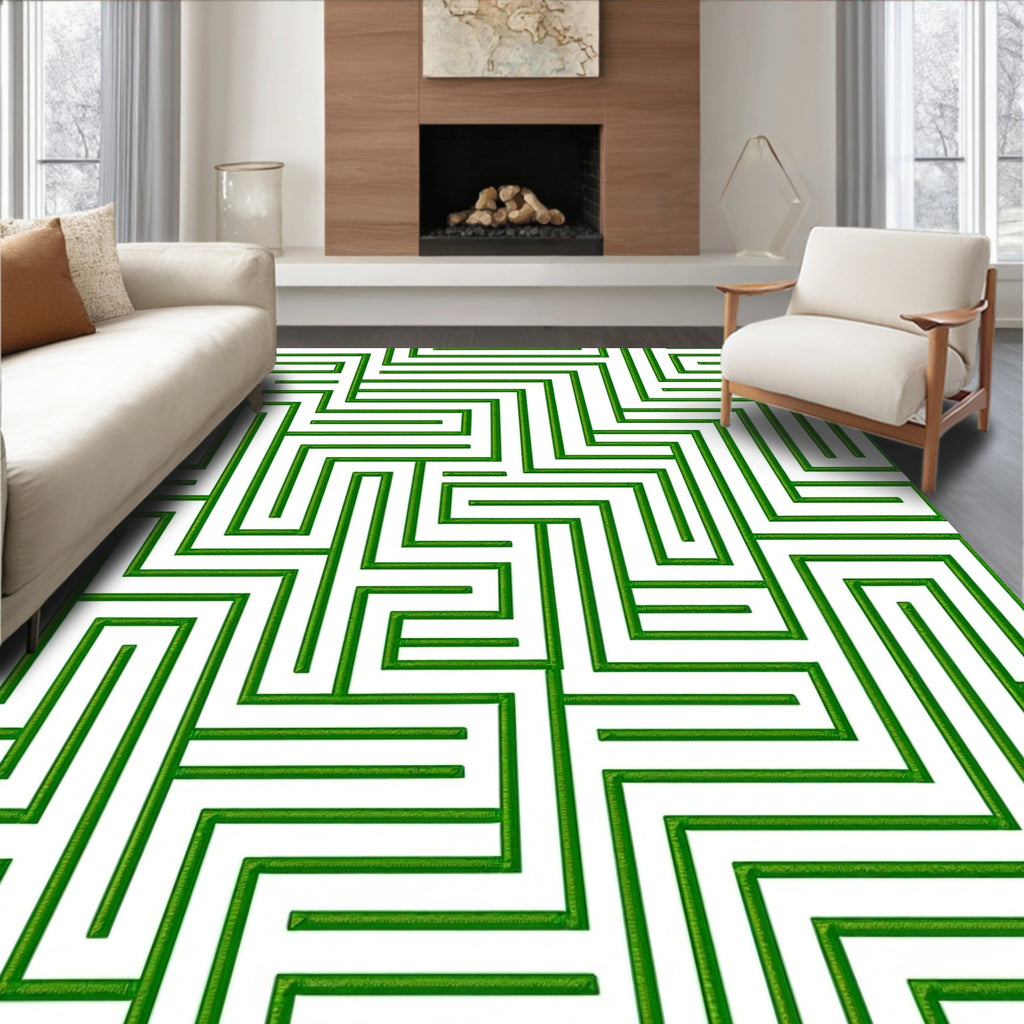 Green Labyrinth Geometric Art Rug