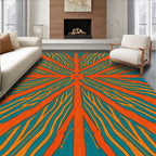 Orange Cyan Sunburst Rays Rug