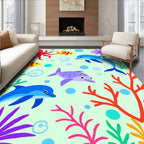 Ocean Life Dolphin Turtle Octopus Coral Rug