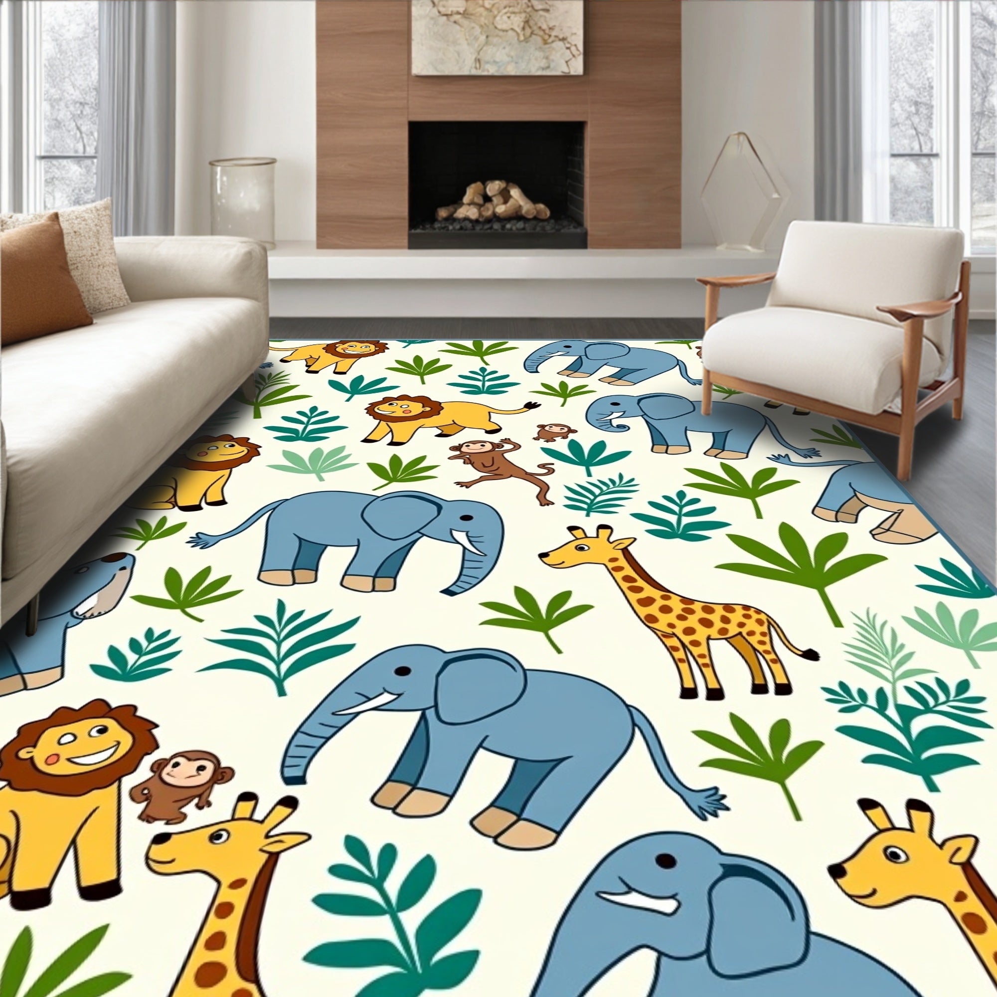Jungle Friends Elephant Lion Giraffe Monkey Rug