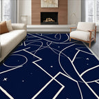 Dark Blue White Abstract Starry Ribbon Rug