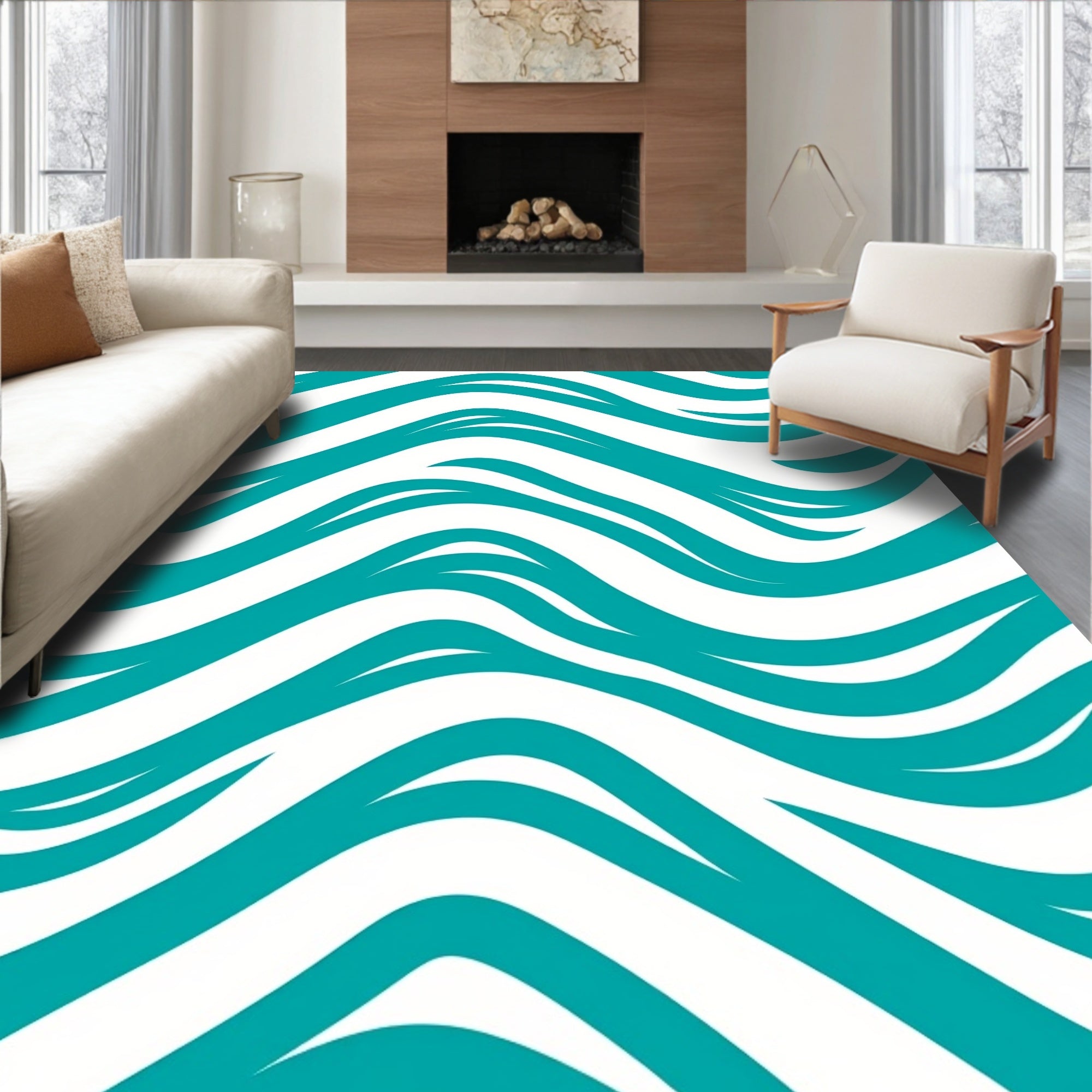 Teal Abstract Wavy Stripe Rug