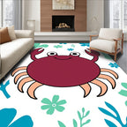 Whimsical Crimson Crab Floral Scene Rug