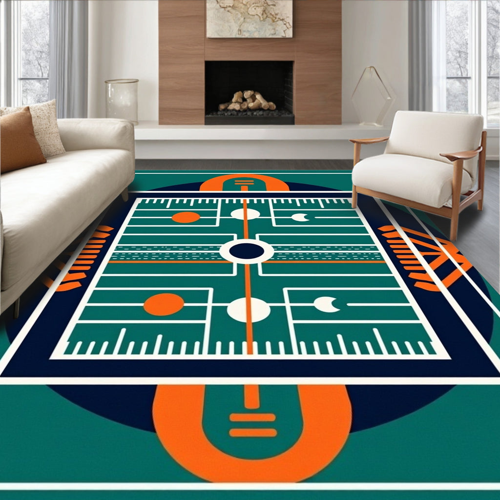 Geometric Abstract Teal Orange Circles Rug