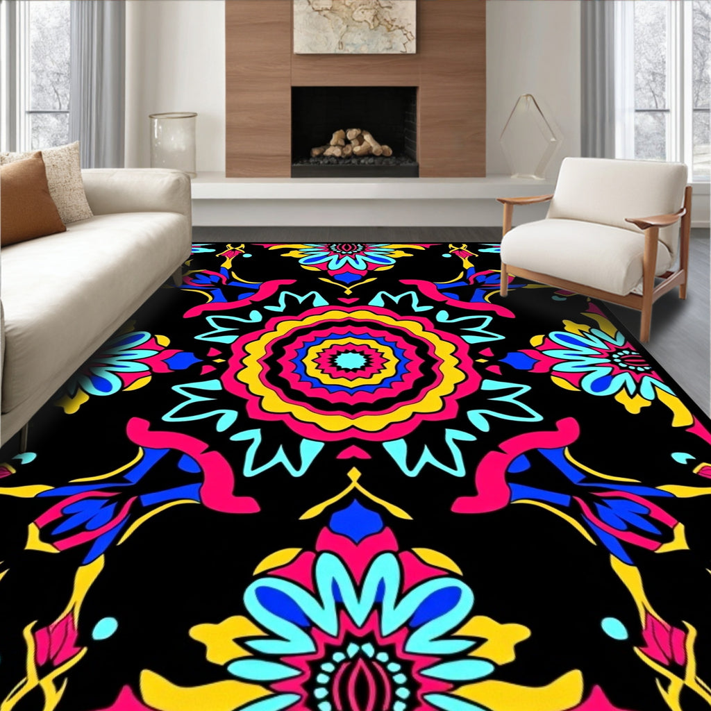 Vibrant Psychedelic Floral Medallion Rug