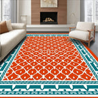 Vibrant Coral Lattice Border Rug