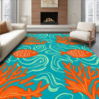 Ocean Coral Fish Swirls Teal Rug