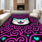 Jolly Pink Swirl Cat Hearts Stars Rug