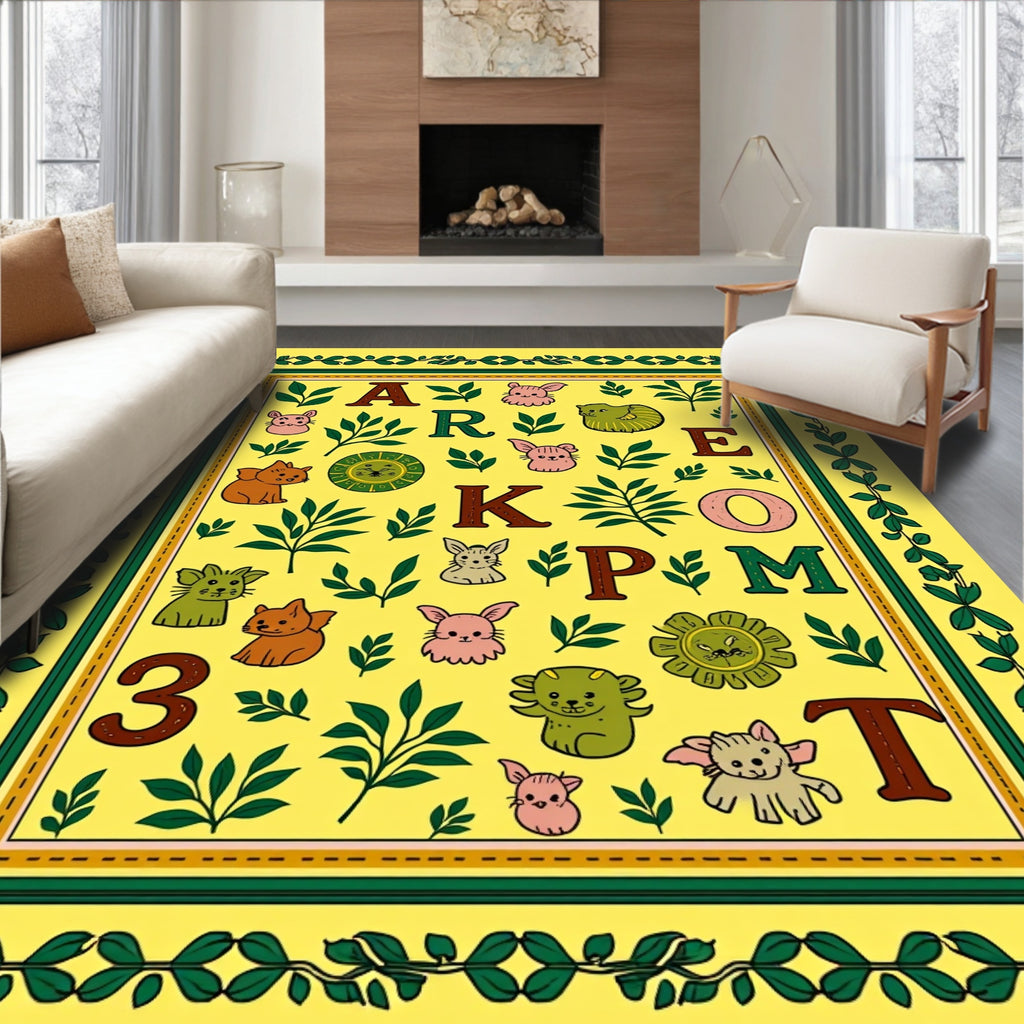 Whimsical Alphabet Animals Garden Decor Rug