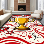 Golden Trophy Red Car Celebration Rug