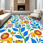 Whimsical Jungle Animals Blue Foliage Rug