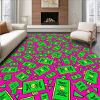 Vibrant Green Money Bills Fuchsia Field Rug