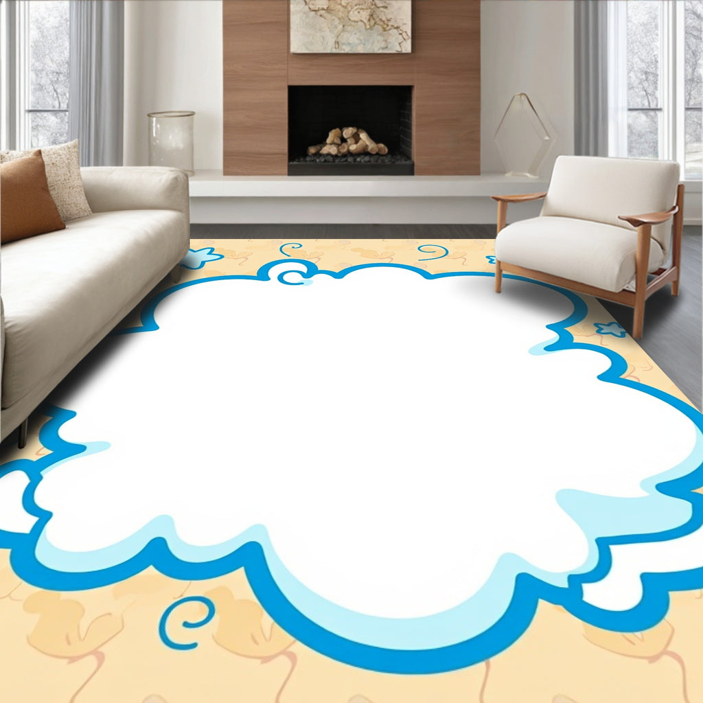 Whimsical Blue Starburst Cloud Frame Rug