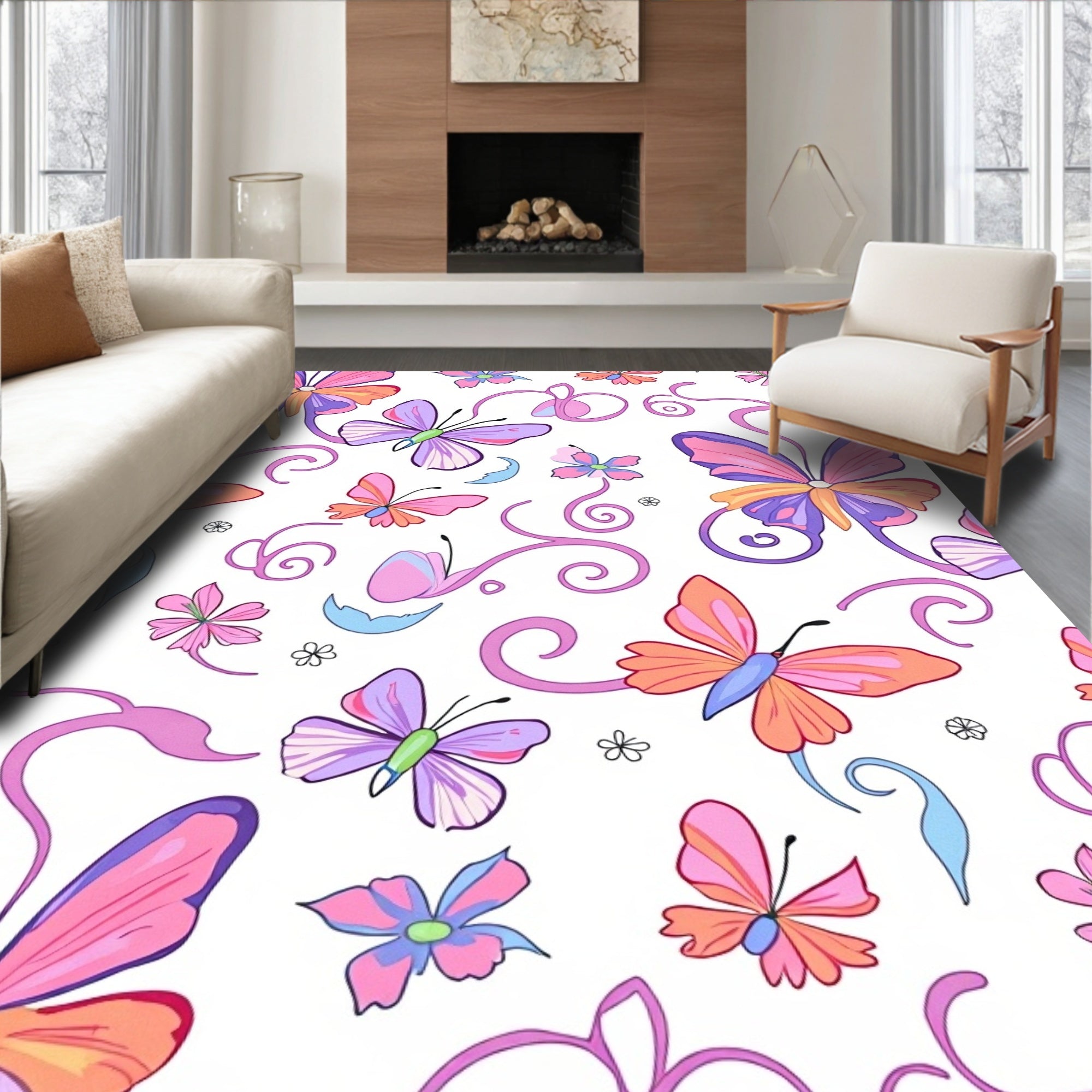 Whimsical Butterfly Garden Swirls Rug