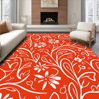 Red White Floral Vines Rug