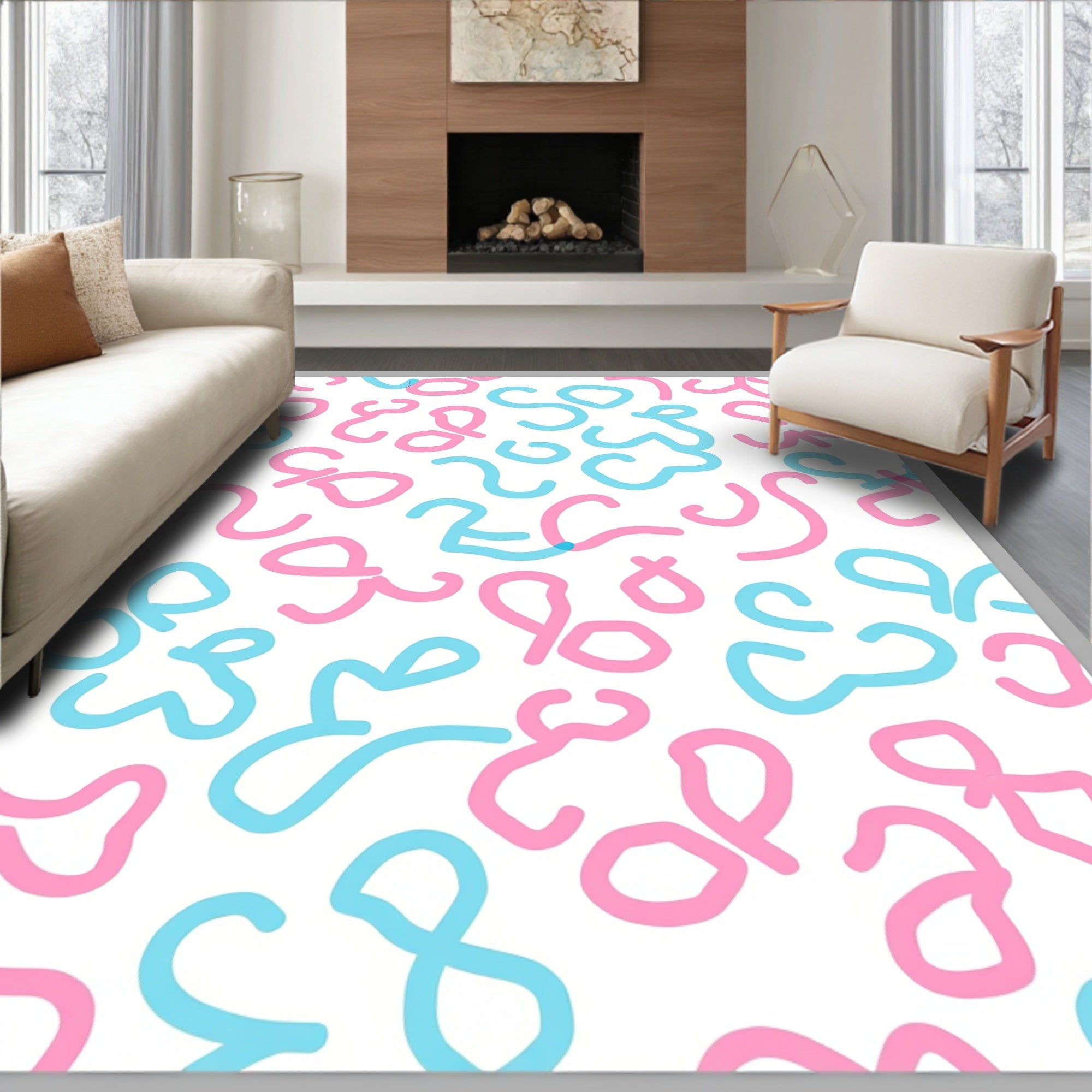Playful Pink Blue Doodles Rug