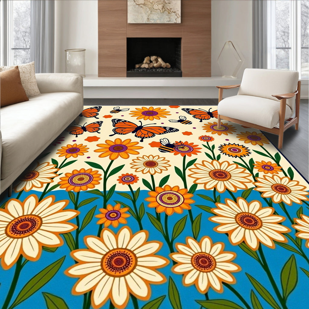 Whimsical Butterflies and Bees Garden Rug