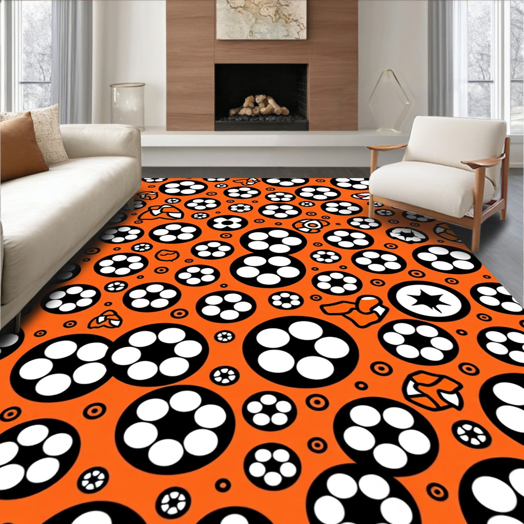 Vibrant Orange Black White Circles Rug