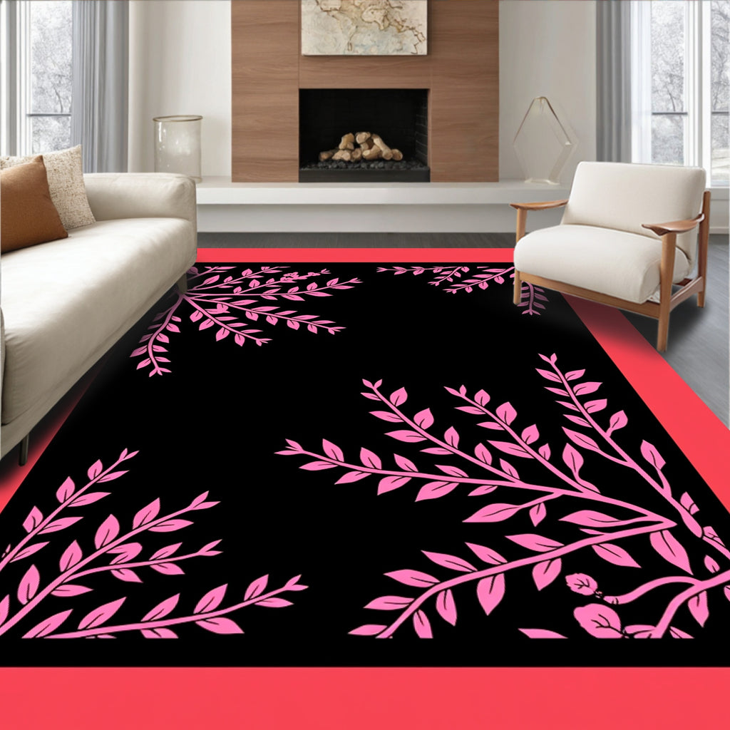 Pink Floral Branch Corner Accents Rug