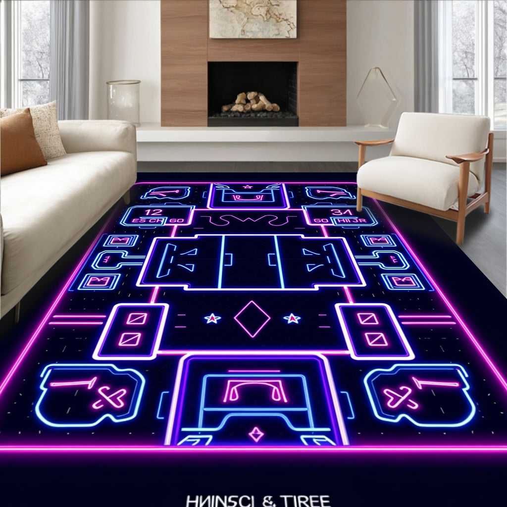 Neon Cyberpunk Blueprint Square Rug