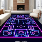 Neon Cyberpunk Blueprint Square Rug