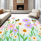 Whimsical Yellow Bee Flower Garden Rug