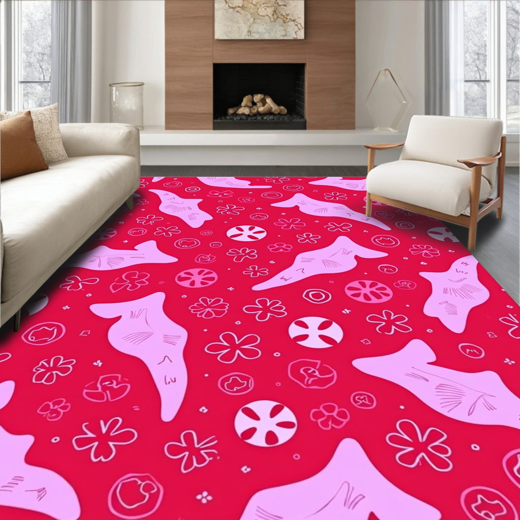 Whimsical Pink Blobs Floral Scatter Rug