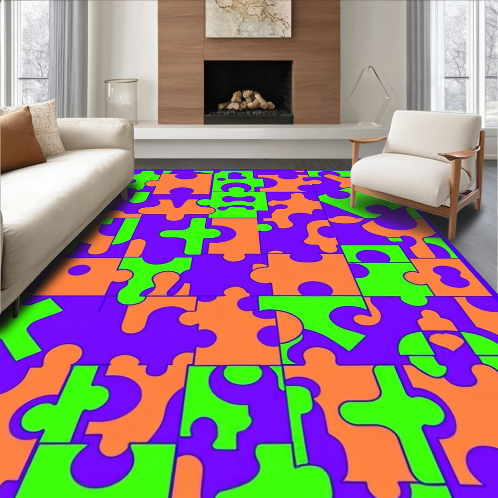 Vibrant Puzzle Pieces Abstract Overlay Rug