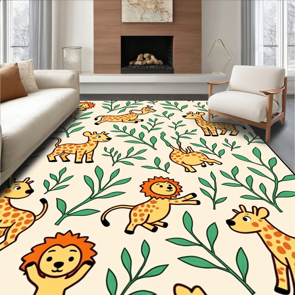 Whimsical Safari Animals Greenery Playtime Rug