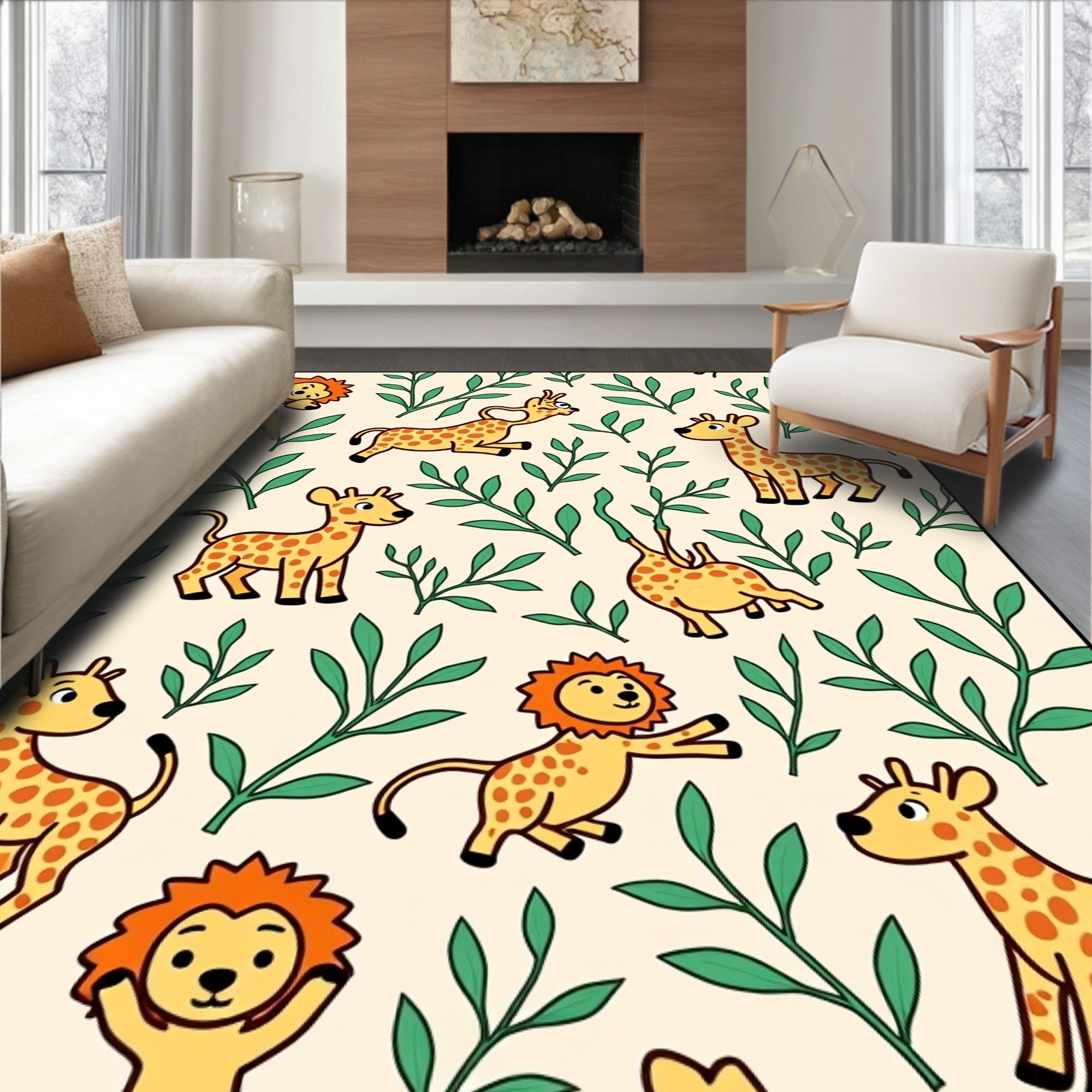 Whimsical Safari Animals Greenery Playtime Rug
