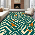 Orange Dogs Amidst Greenery Maze Rug