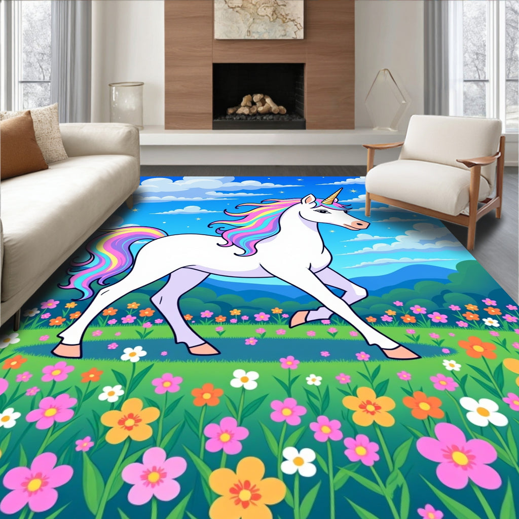 Rainbow Unicorn Meadow Fantasy Rug