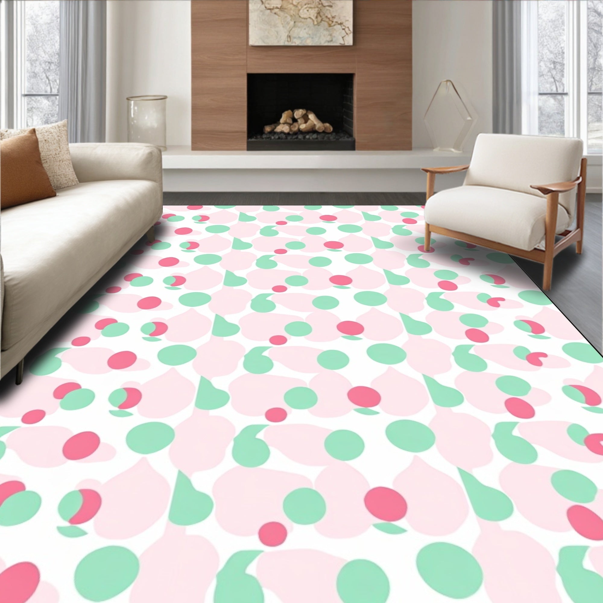 Pastel Pink Mint Droplet Circles Rug