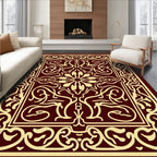 Maroon and Gold Ornamental Floral Square Rug