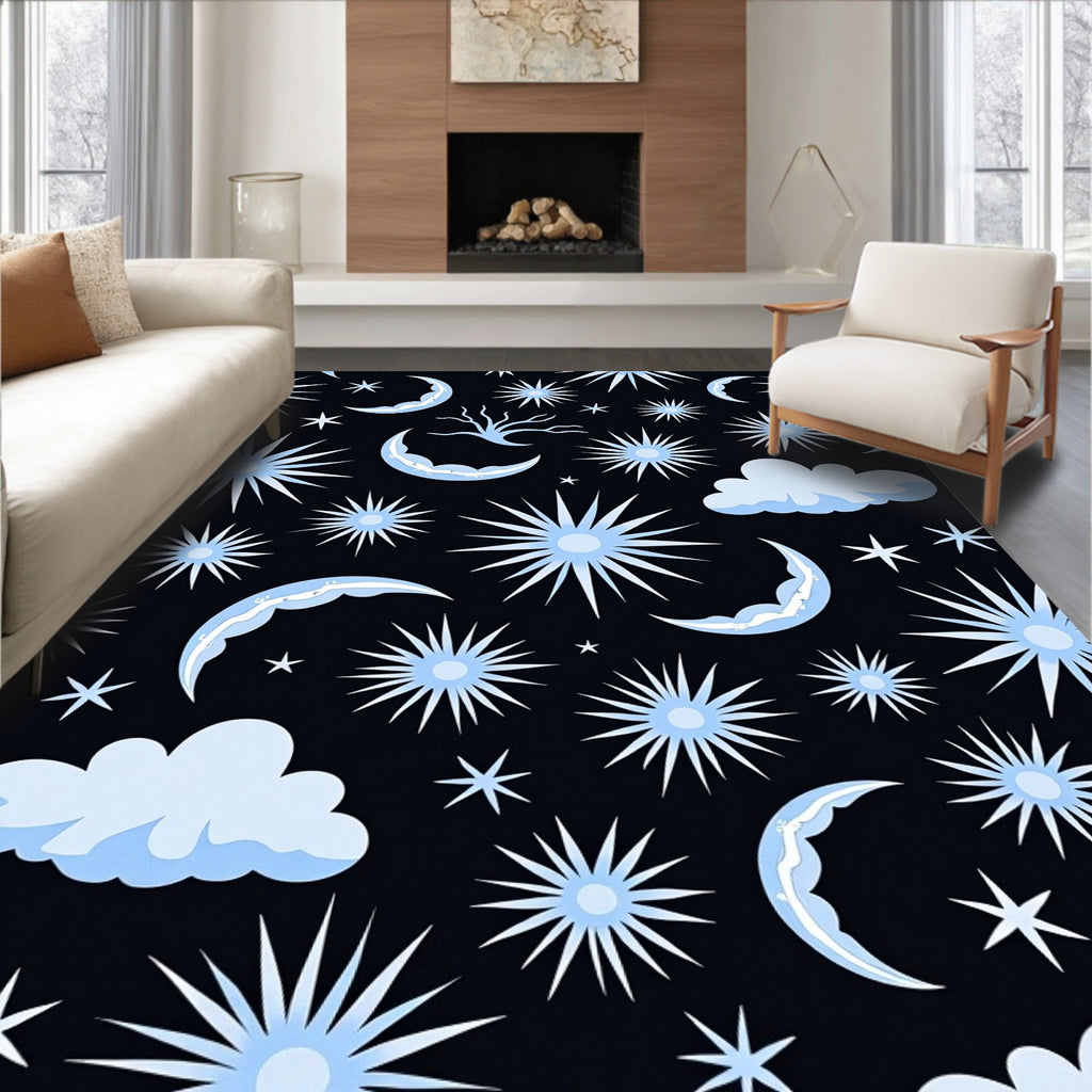Night Sky Crescent Moon Starburst Cloud Rug