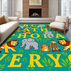 Whimsical Safari Alphabet Animals Teal Rug