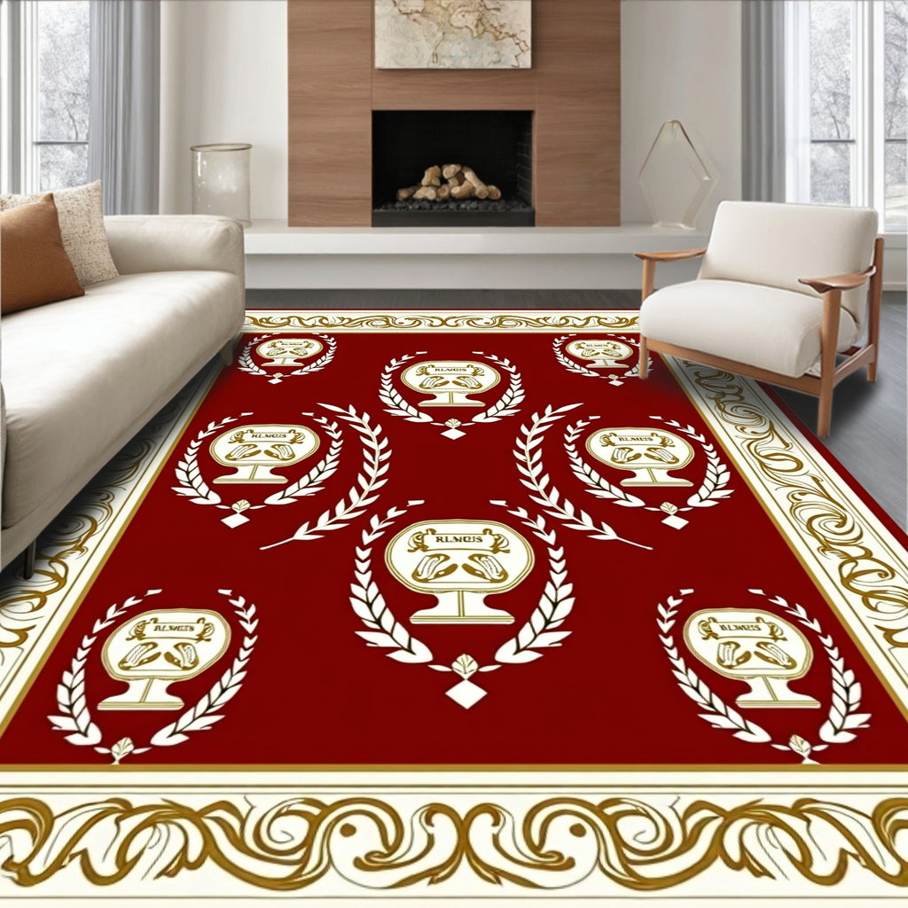 Crimson Laurel Crest Emblem Rug