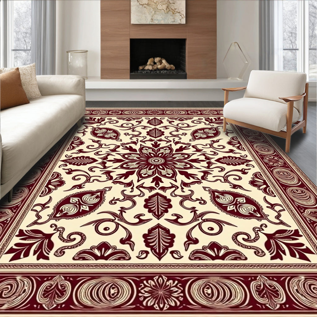 Crimson Floral Medallion Brocade Rug