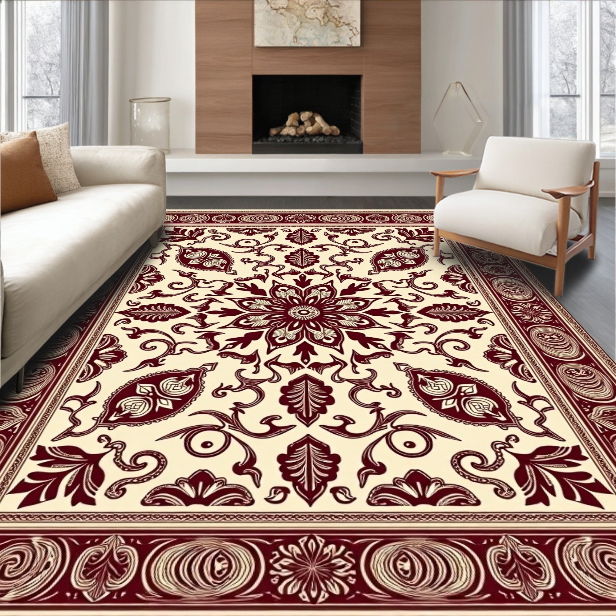Crimson Floral Medallion Brocade Rug