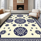 Navy Floral Radiating Burst Ivory Rug