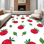 Crimson Strawberry Field Scattered Leaves Rug